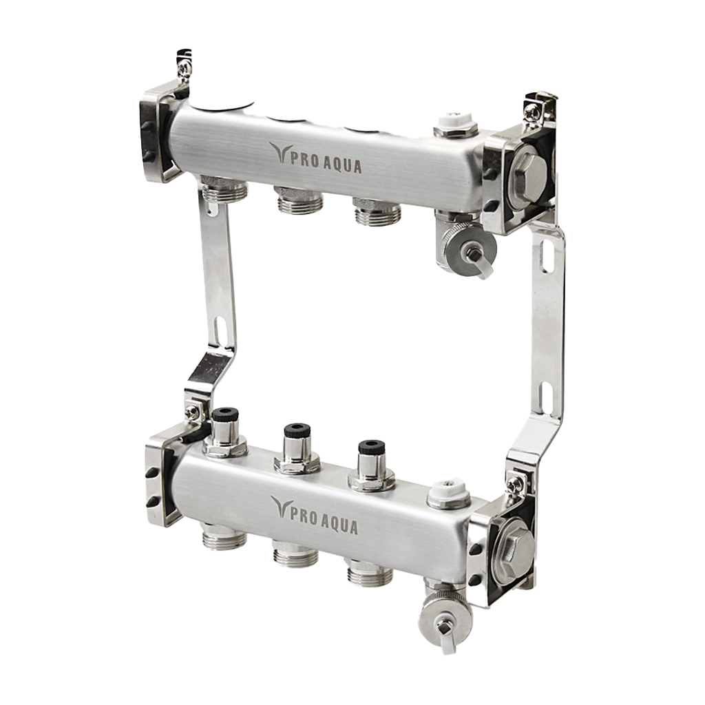 Коллекторный блок с регулировочными клапанами Pro Aqua 9 выходов, 530 мм, 1 x 3/4